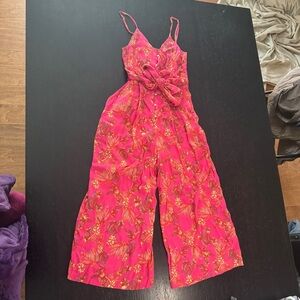 Free People Vibrant Pink Floral Jumpsuit